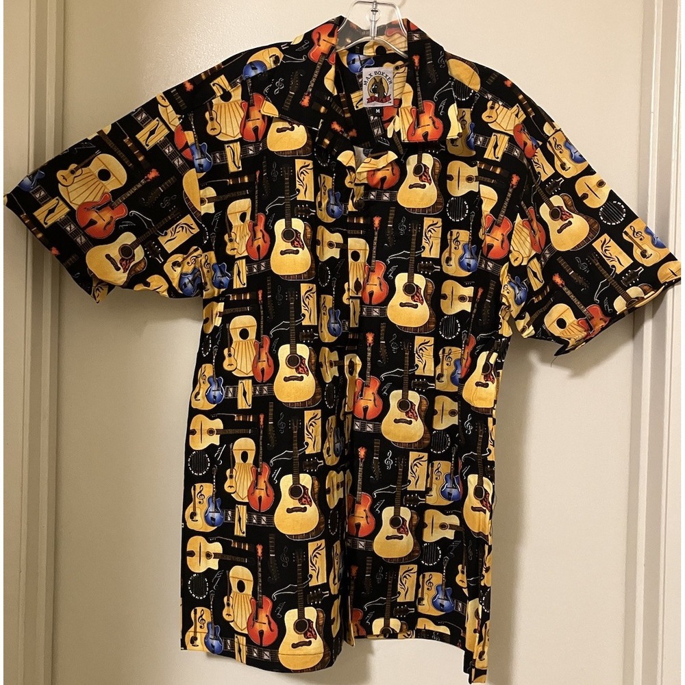VTG Max Boxxer‎ Acoustic & Electric Guitars Cotton USA Aloha Beach Shirt M NOS
